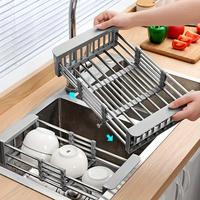 Stainless Steel Expandable Dish Rack over Sink, 1 Box Kitchen Multi-function Drain Basket, Foldable Vegetable and Fruit Clean...