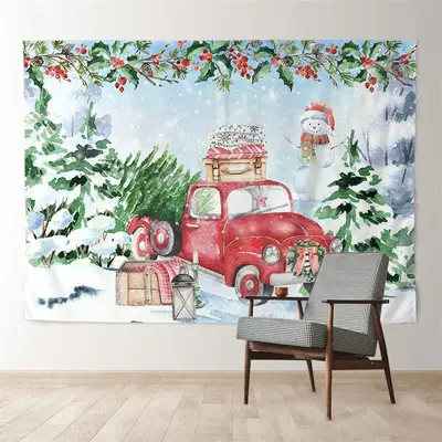 Aperturee Gift Red Truck Snowman Tree Christmas Backdrop