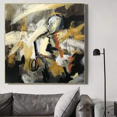 Huge Abstract Beige Paintings On Canvas Brown Wall Art Original Artwork Unique Wall Decor | SAXOPHONIST
