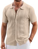 COOFANDY Mens Knit Button Down Shirts Short Sleeve Vintage Polo Shirt Casual Vacation Beach Shirts