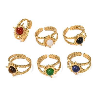 Round Natural Mixed Stone Finger Rings
