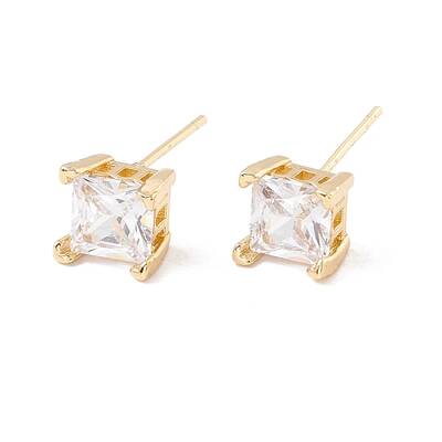 Clear Cubic Zirconia Square Stud Earrings