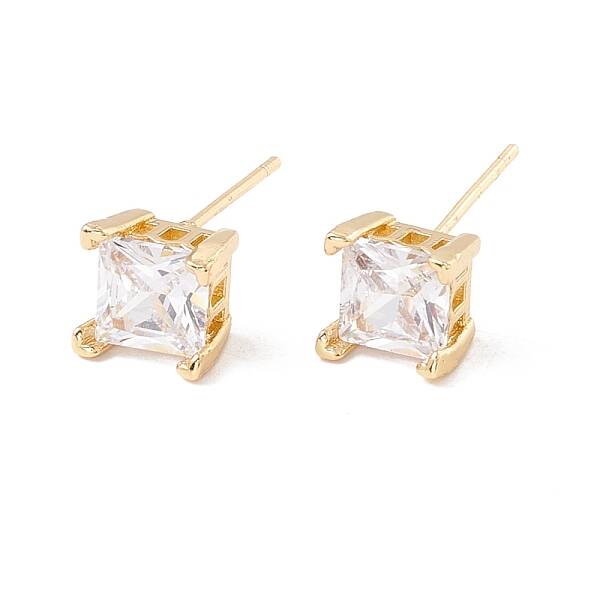 Clear Cubic Zirconia Square Stud Earrings