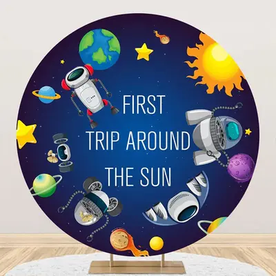 First Trip Around Sun Planet Roboots Round Backdrop - Aperturee
