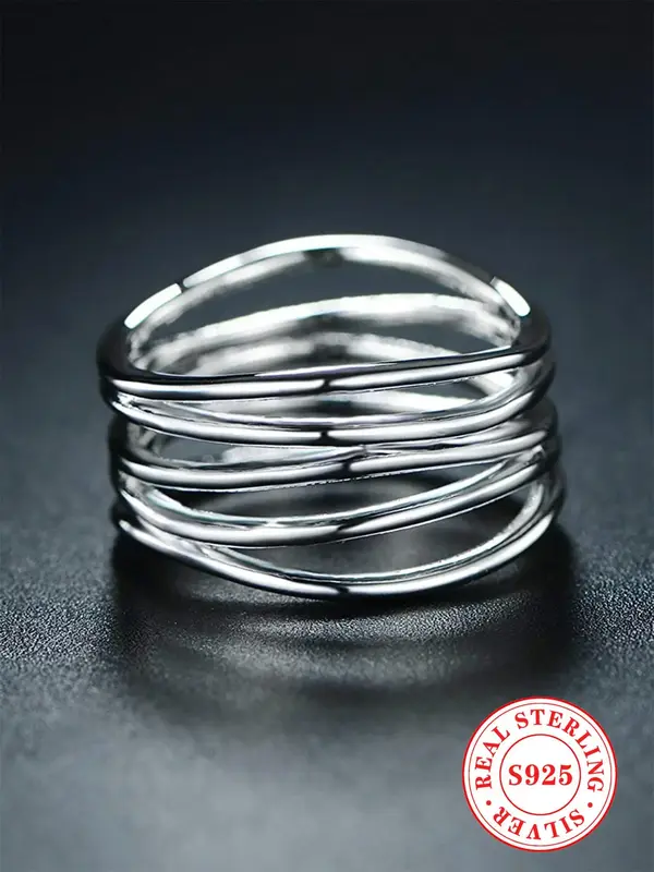 925 Sterling Silver Tiered Layered Design Ring, Fashion Accessories for Women & Girls, Trendy All-match & Exquisite Jewelry f...