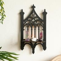Gothic Cathedral Design Wall Mounted Crystal Display Shelf, Wooden Wall Mounted Storage Rack, Home Decor for Living Room Bedr...