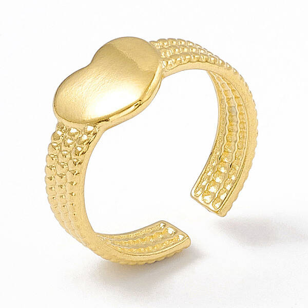 Ion Plating(IP) 304 Stainless Steel Heart Open Cuff Ring for Women