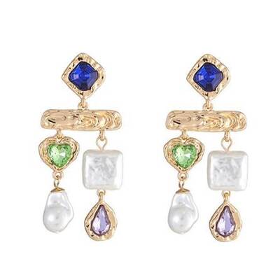 Imitating Pearl & Glass Heart & Teardrop Chandelier Earrings