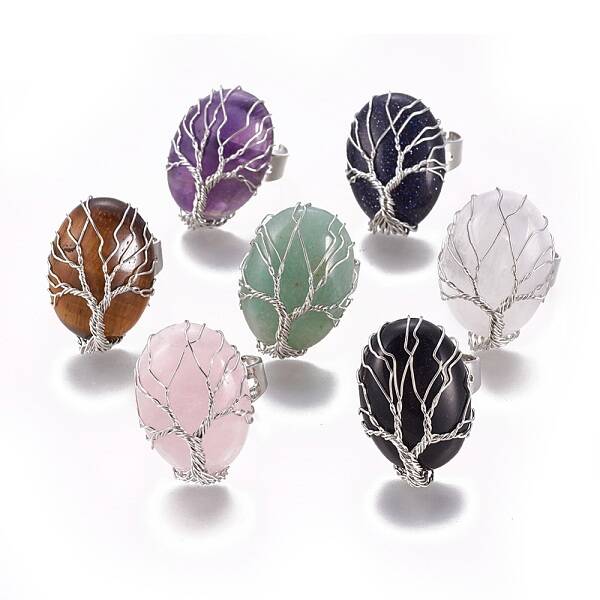 Adjustable Natural & Synthetic Mixed Stone Finger Rings