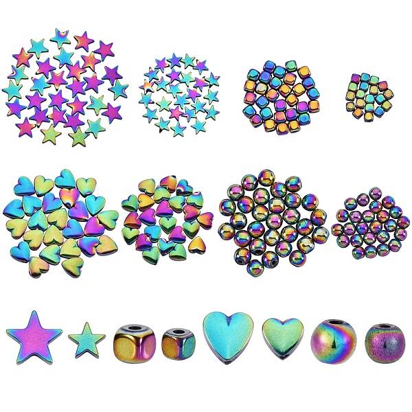 240Pcs 8 Style Electroplate Non-magnetic Synthetic Hematite Beads