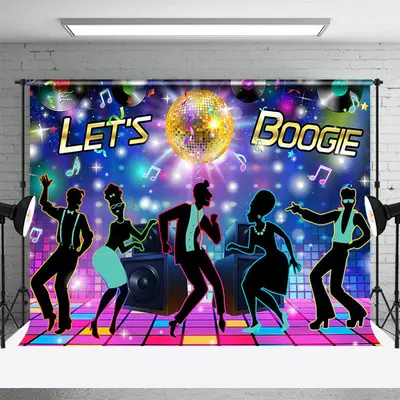 Lets Boogie Colorful Music Stage Dance Backdrop - Aperturee