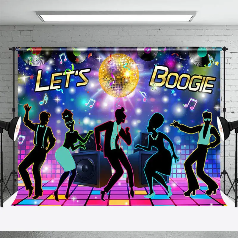 Lets Boogie Colorful Music Stage Dance Backdrop - Aperturee