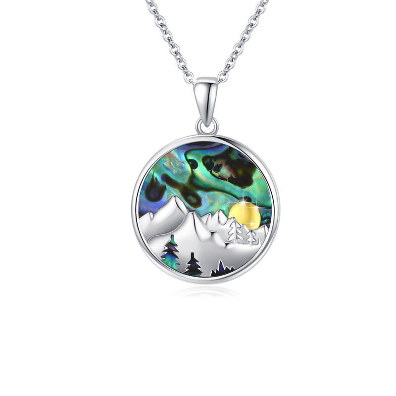 Sterling Silver Two-tone Abalone Shellfish Mountains & Mustard Seeds Pendant Necklace