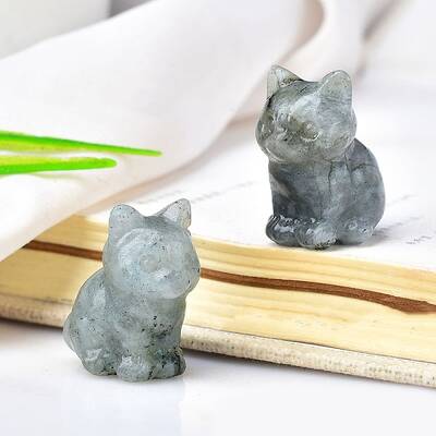 Natural Labradorite Carved Healing Cat Figurines