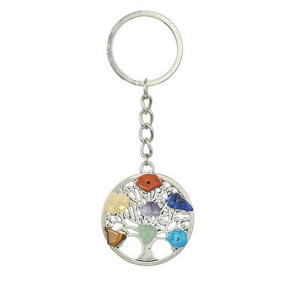 Alloy with Natural & Synthetic Mixed Gemstone Chip Pendant Keychain