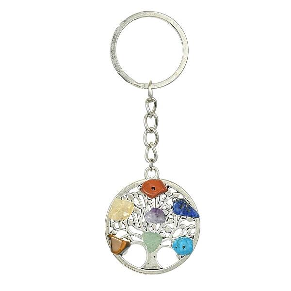 Alloy with Natural & Synthetic Mixed Gemstone Chip Pendant Keychain