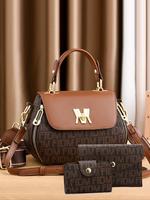 Women's Fashion Letter Pattern Crossbody Bag & Wallet & Clutch Bag Set, Casual Versatile Pu Leather Handbag Set, Trendy High-...