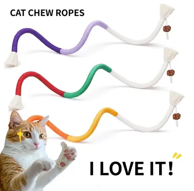 Cat Toys Chew Ropes 3Pcs, Cat Teaser Toy, Safe Teeth Cleaning Toy for Indoor Kittens, Interactive Cat Nip Kitty Toys for All ...