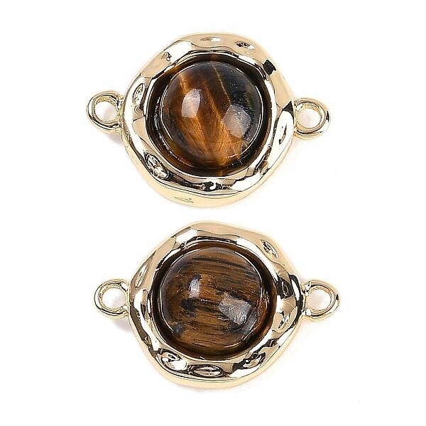 Brass Pave Natural Tiger Eye Flat Round Links Connector Charms