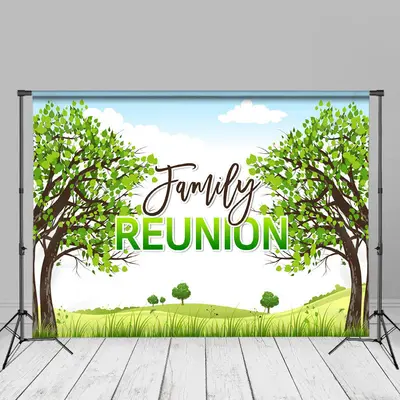 Green Tree Family Reunion Spring Photo Backdrop - Aperturee