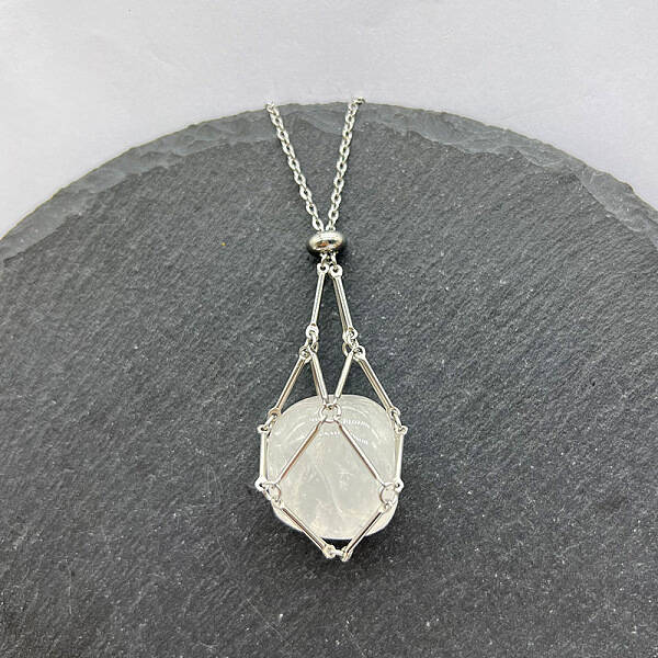 Natural Quartz Crystal Nuggets Macrame Pouch Pendant 201 Stainless Steel Chain Necklaces