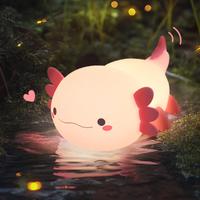 Creative Cute AxolotI LED Night Light-Dinosaur lamp-Dimmable Night Bedroom Lamp-USB Rechargeable Silicone Light-Mobile Portab...