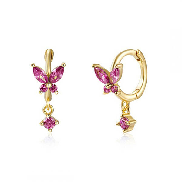 S925 Silver Butterfly Ear Cuffs with Multicolor Zirconia