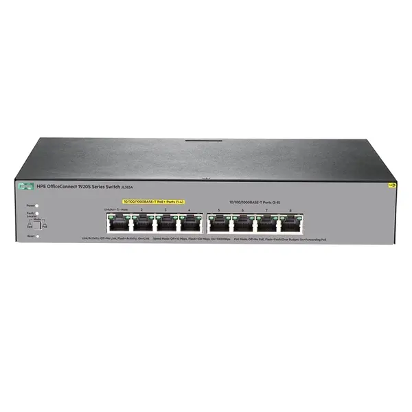 HP JL383A#B2C | OfficeConnect 1920S Series 1920S-8G-PPoE+ (65W) 4 x 10/100/1000Base-T RJ-45 PoE+ and 4 x 10/100/1000Base-T RJ...