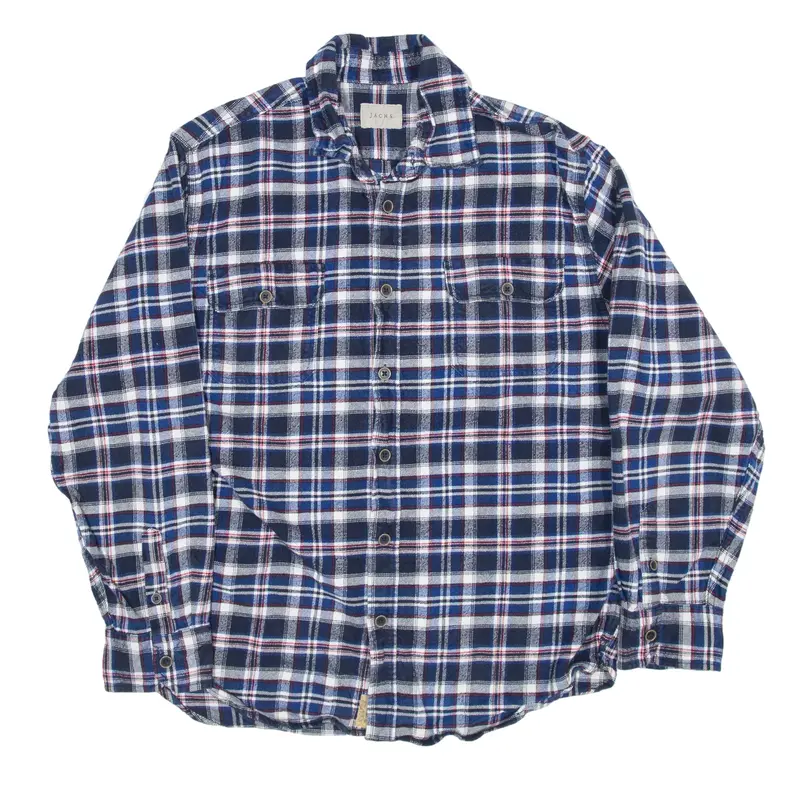 JACHS Flannel Shirt Blue Check Long Sleeve Mens L