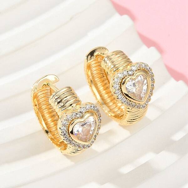 Brass Clear Cubic Zirconia Hoop Earrings