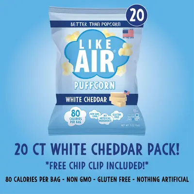 White Cheddar Puffcorn Single Serve - 20 bags - Like Air Puffcorn