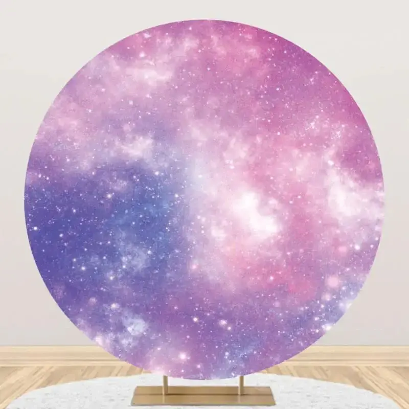 Fantasy Purple Space Sparkly Round Birthday Backdrop - Aperturee