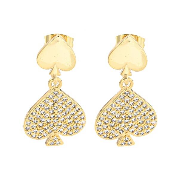 Spades Brass Pave Clear Cubic Zirconia Dangle Stud Earrings
