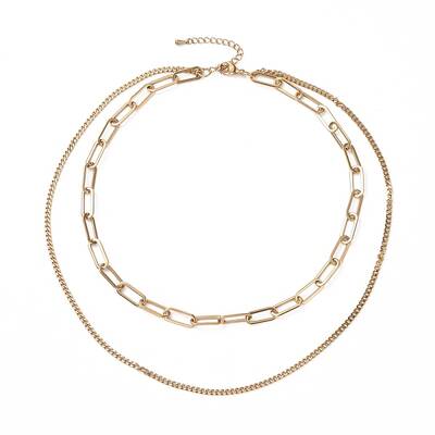 PVD Vacuum Plating 304 Stainless Steel Double Chains Multi Layered Necklace for Women