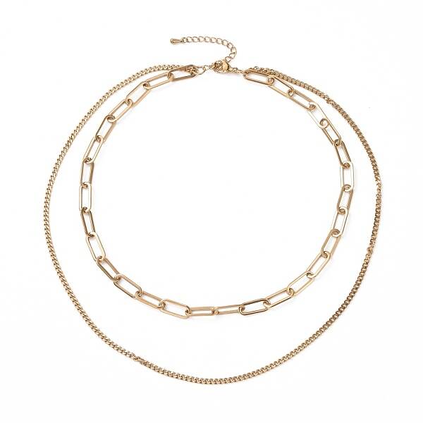 PVD Vacuum Plating 304 Stainless Steel Double Chains Multi Layered Necklace for Women