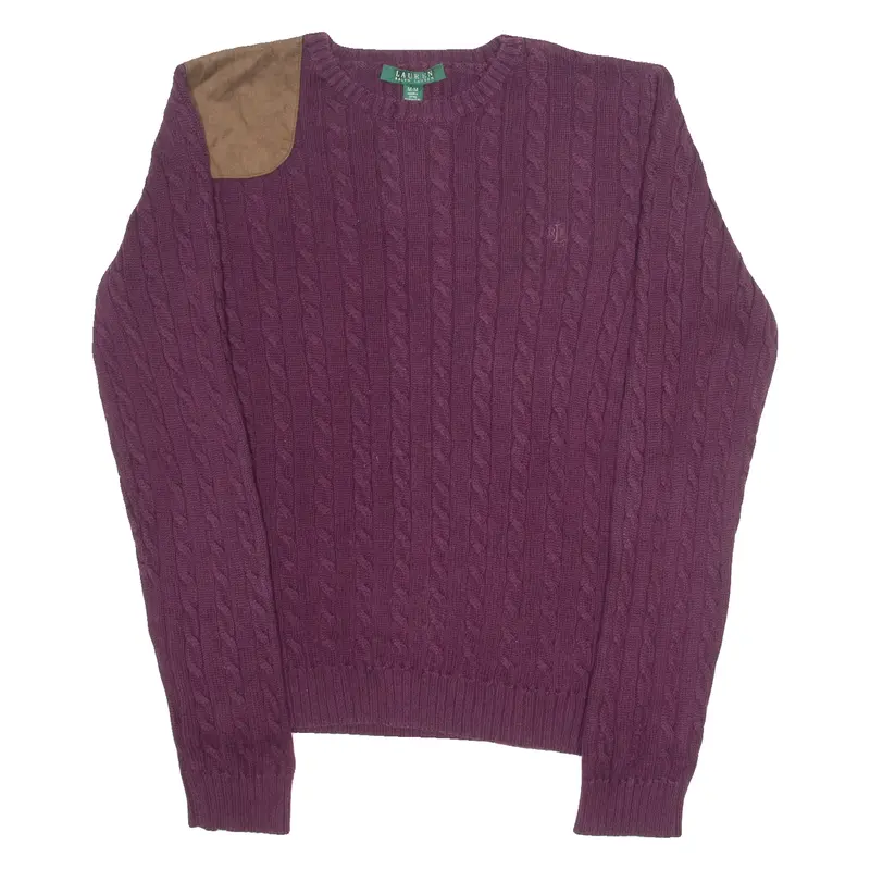 LAUREN RALPH LAUREN Womens Jumper Maroon Crew Neck Cable Knit M