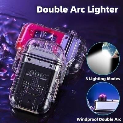 Double Arc Lighter Waterproof And Windproof Outdoor Transparent Shell  Flashlight Multi-purpose Electronic Cigarette Smoking ...