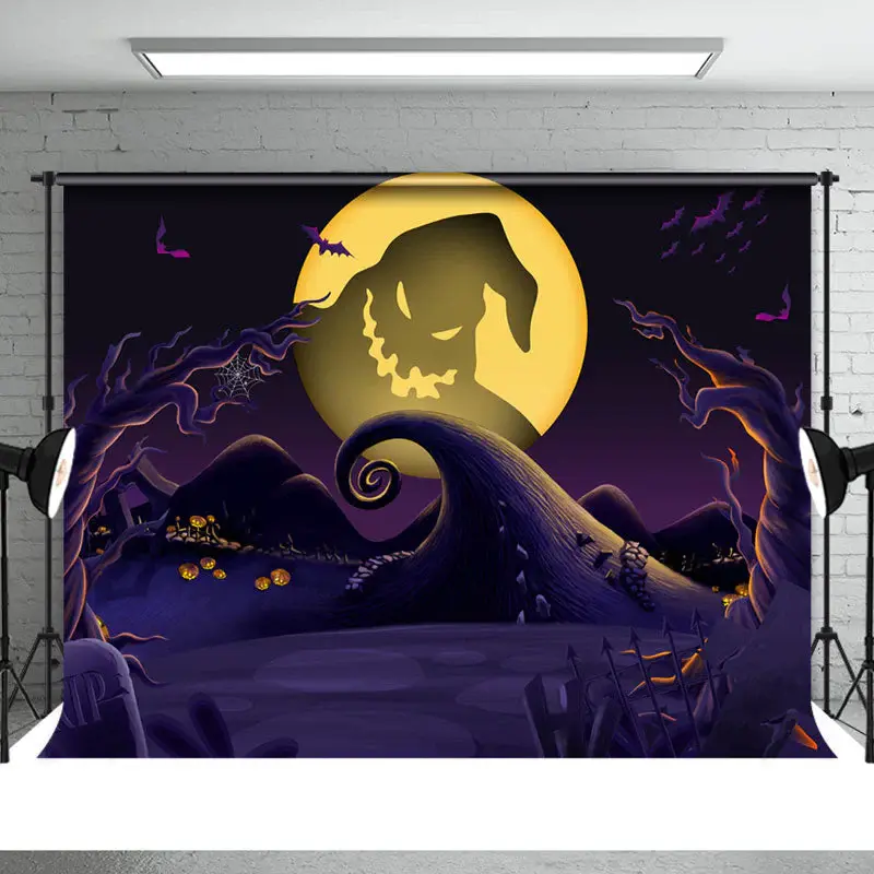 Scary Graveyard Tree Ghost Pimpkin Halloween Backdrop - Aperturee