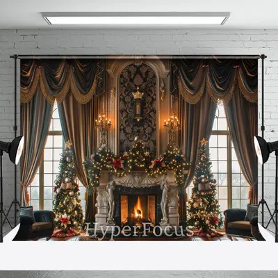 Luxury Curtain Candle Fireplace Christmas Backdrop - Aperturee