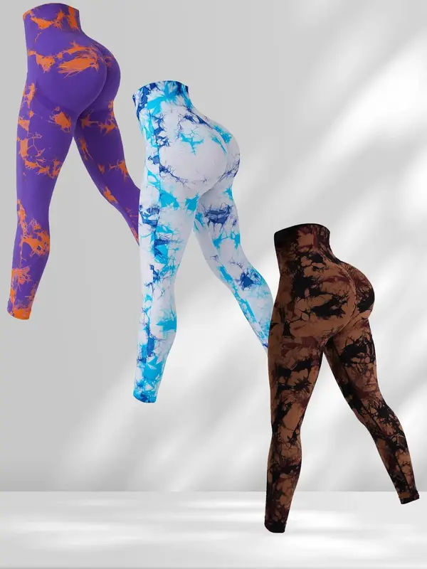 Women's Tie Dye Print High Waist Ruched Leggings, Casual Breathable Skinny Pants for Yoga Gym Workout Running, Girl Yoga Pant...