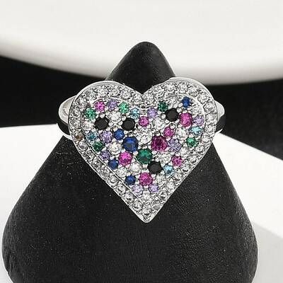 Heart Brass Micro Pave Cubic Zirconia Cuff Rings for Women