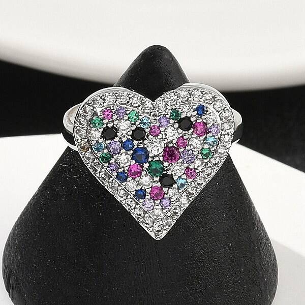 Heart Brass Micro Pave Cubic Zirconia Cuff Rings for Women
