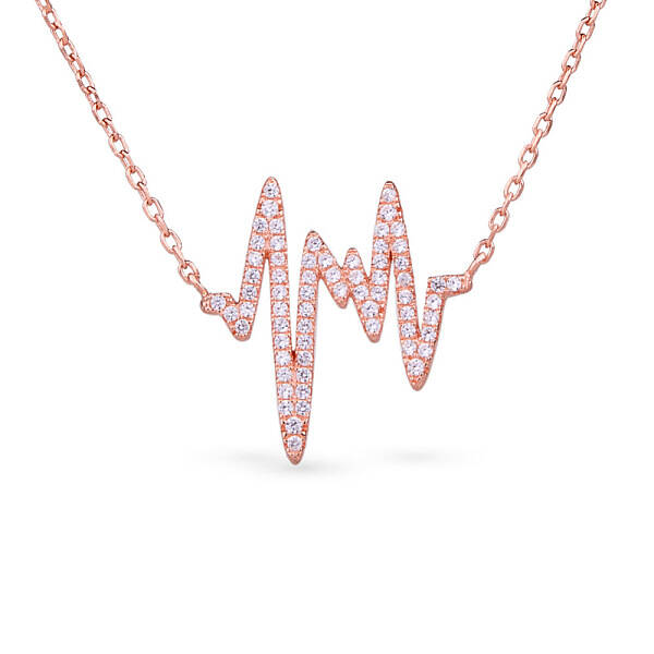 925 Sterling Silver CZ Heartbeat Pendant Necklaces