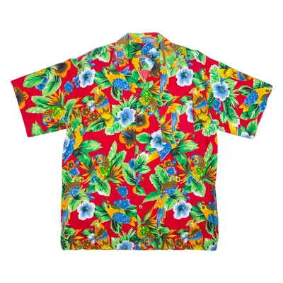 L'HOMME ESSENCE Mens Hawaiian Shirt Red Crazy Pattern 2XL