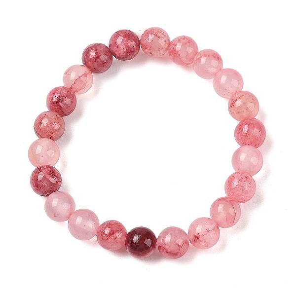 Natural Green Jade(Dyed) Round Beaded Stretch Bracelets