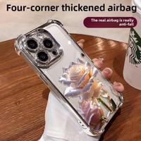Crystal Clear Rose Phone Case for 15 16 Plus 14 13 12 11 Pro Max, Premium Slim Shockproof Four-corner Airbag Electroplating  ...