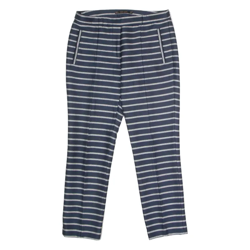 ZARA Striped Womens Trousers Blue Regular Tapered W30 L26
