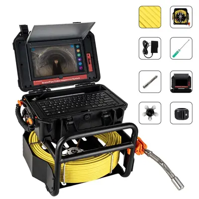 Garvee Sewer Camera with Distance Counter 10.1'' HD Display Adjustable LED Lights Aluminum IP68 Waterproof 300ft Cable Drain ...