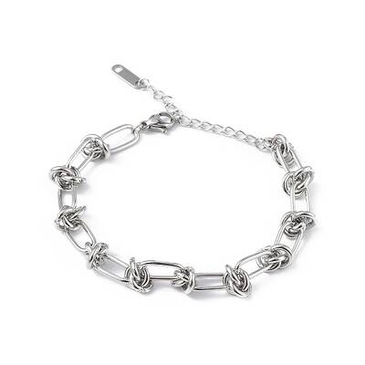 Non-Tarnish 304 Stainless Steel Oval & Knot Link Chain Bracelets for Men Women