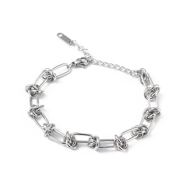 Non-Tarnish 304 Stainless Steel Oval & Knot Link Chain Bracelets for Men Women